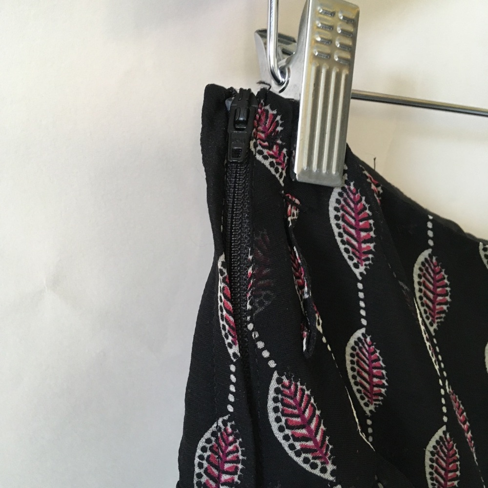 H&M black gathered skirt pink orange print size 10 - Picture 5 of 9